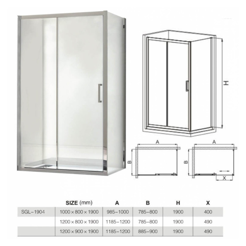 HYDROFIT - CLASSIC Tus paravan slide  110/195cm