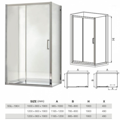 HYDROFIT - CLASSIC Tus paravan slide  160/195cm