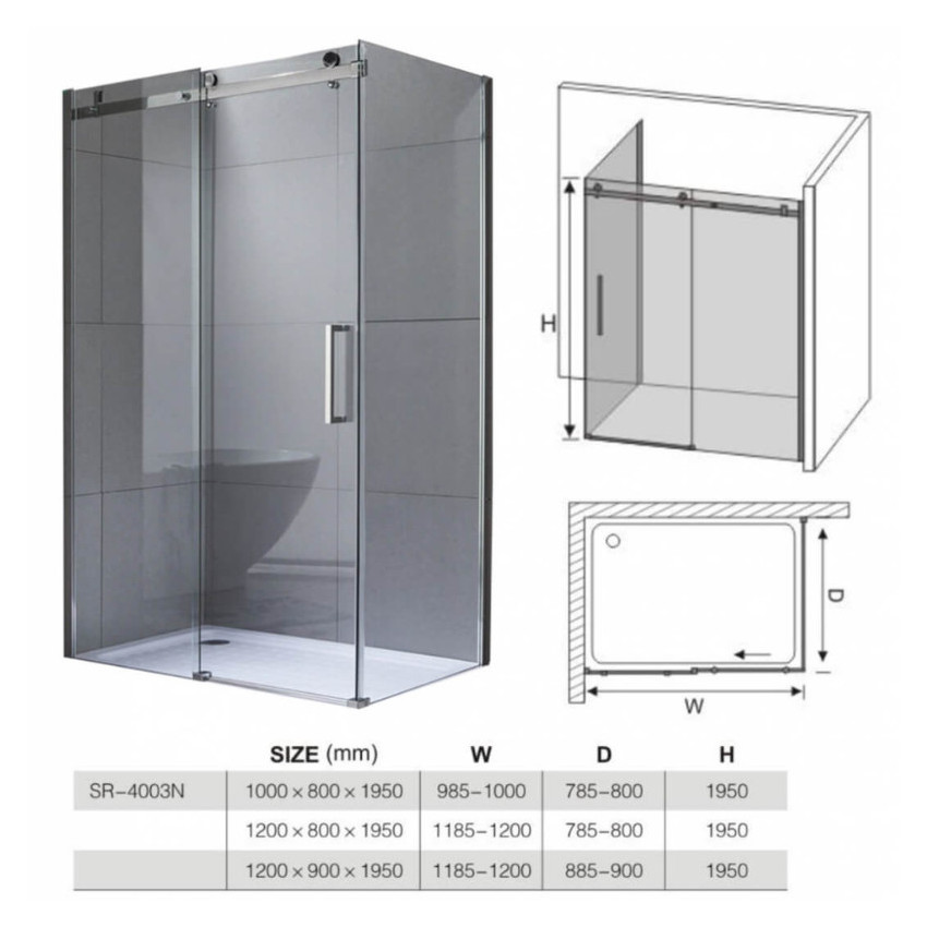 HYDROFIT - ROYA Tus paravan 80x100/195cm