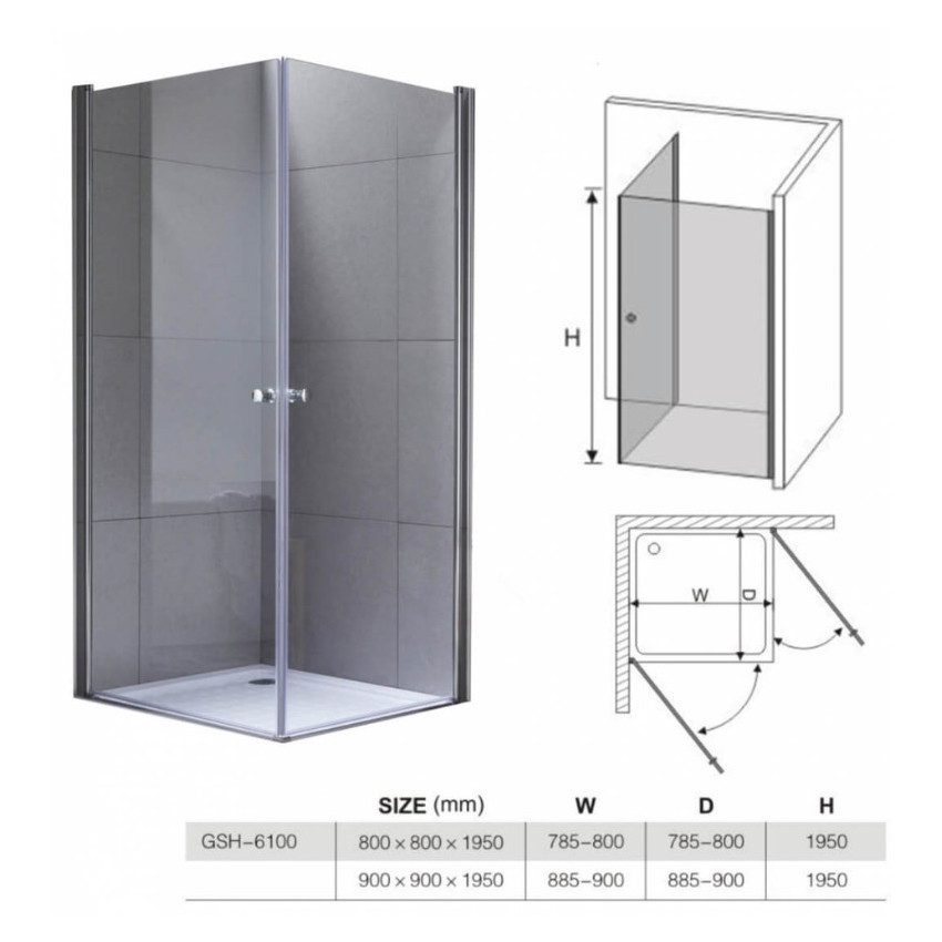 HYDROFIT - ENJOY Tus paravan pivot vrata 80x80/195cm