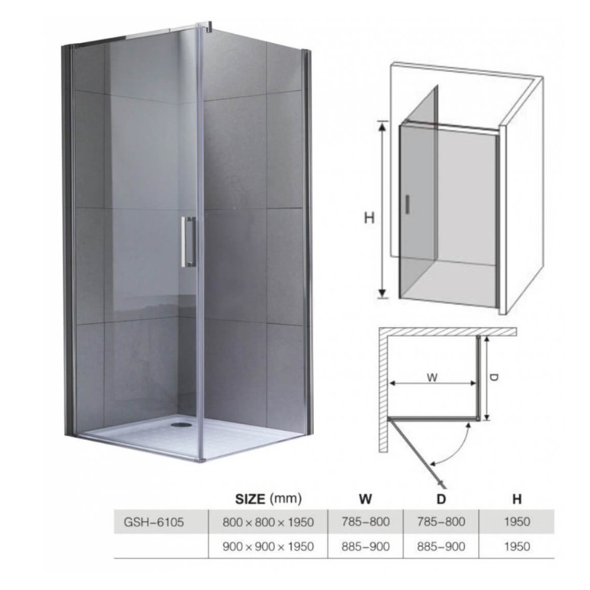 HYDROFIT - ENJOY Tus paravan pivot vrata 90/195cm