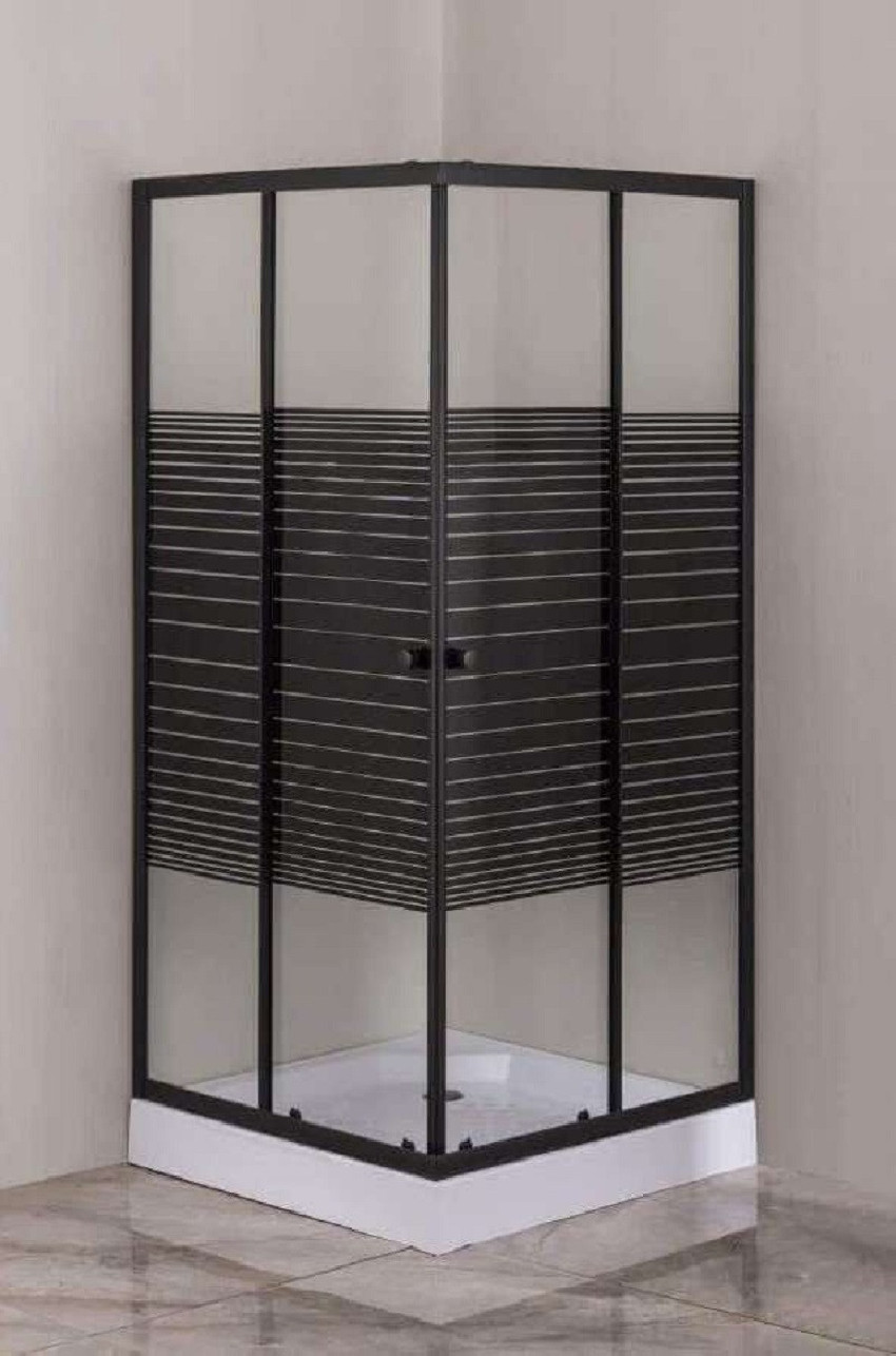 Tus paravan kvadratni 90x90 - HYDROFIT BLACK [6mm - sa crnim linijama]