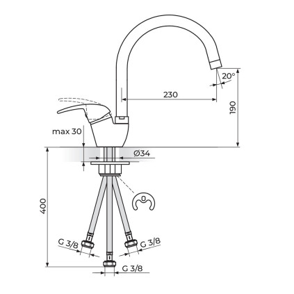 BATERIJA ZA SUDOPERU - PROTOČNI BOJLER IZLIV 230 MM