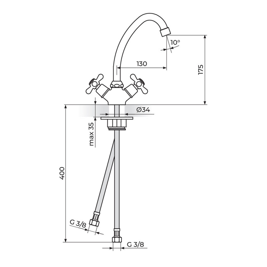 BATERIJA ZA SUDOPERU - LAVABO IZLIV 130 MM