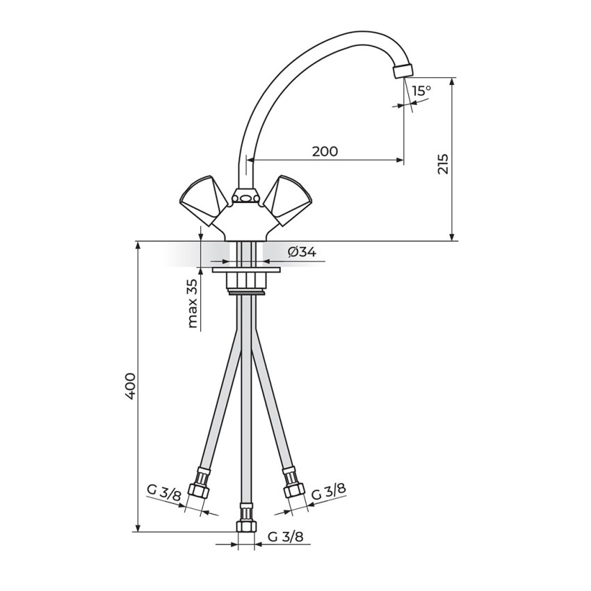 BATERIJA ZA SUDOPERU, PROTOČNI BOJLER 200 MM