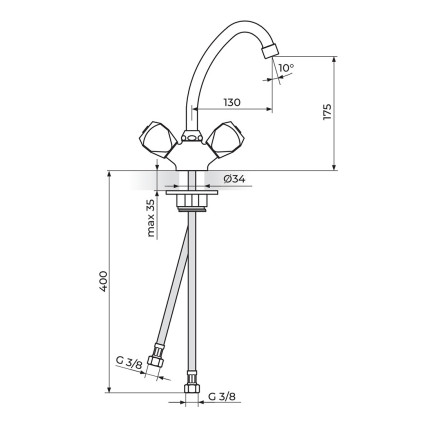 BATERIJA ZA SUDOPERU - LAVABO IZLIV 130 MM