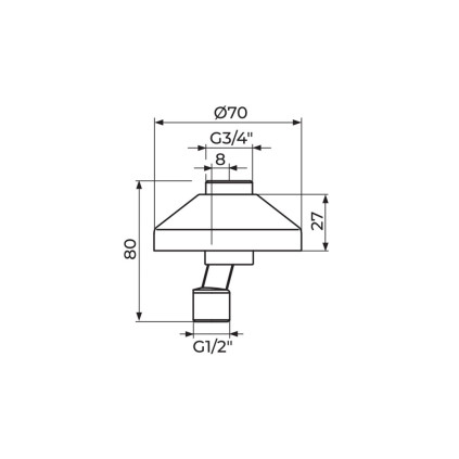 EKSCENTAR KOLENO 1/2"X3/4", L. 80 MM SA KLIZNOM ROZETOM